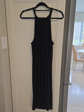 Black Sleeveless Halter Maxi Dress - Women-12"slit